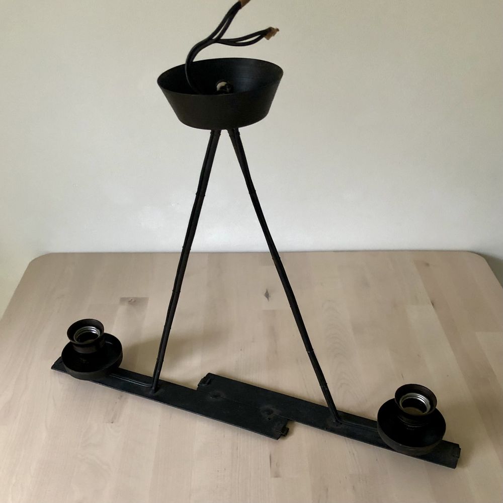 Lampa retro PRL - metaloplastyka / żyrandol / czarna / rękodzieło