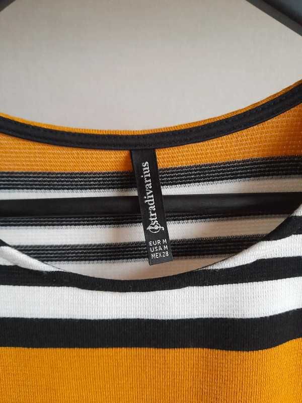 Musztardowa sukienka w pasy Stradivarius roz. M