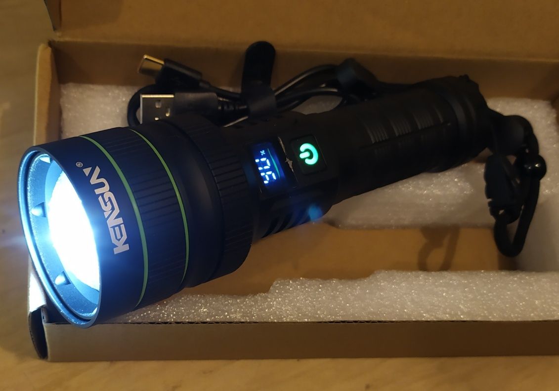 Latarka LED KENSUN bardzo mocna - regulowany zoom. Super Bright 26650