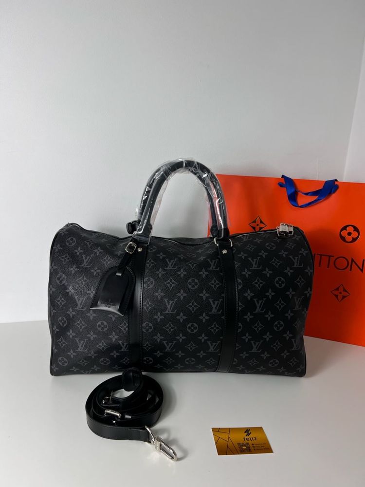 Torba podróżna treningowa Louis Vuitton monogram czarna premium Keepal