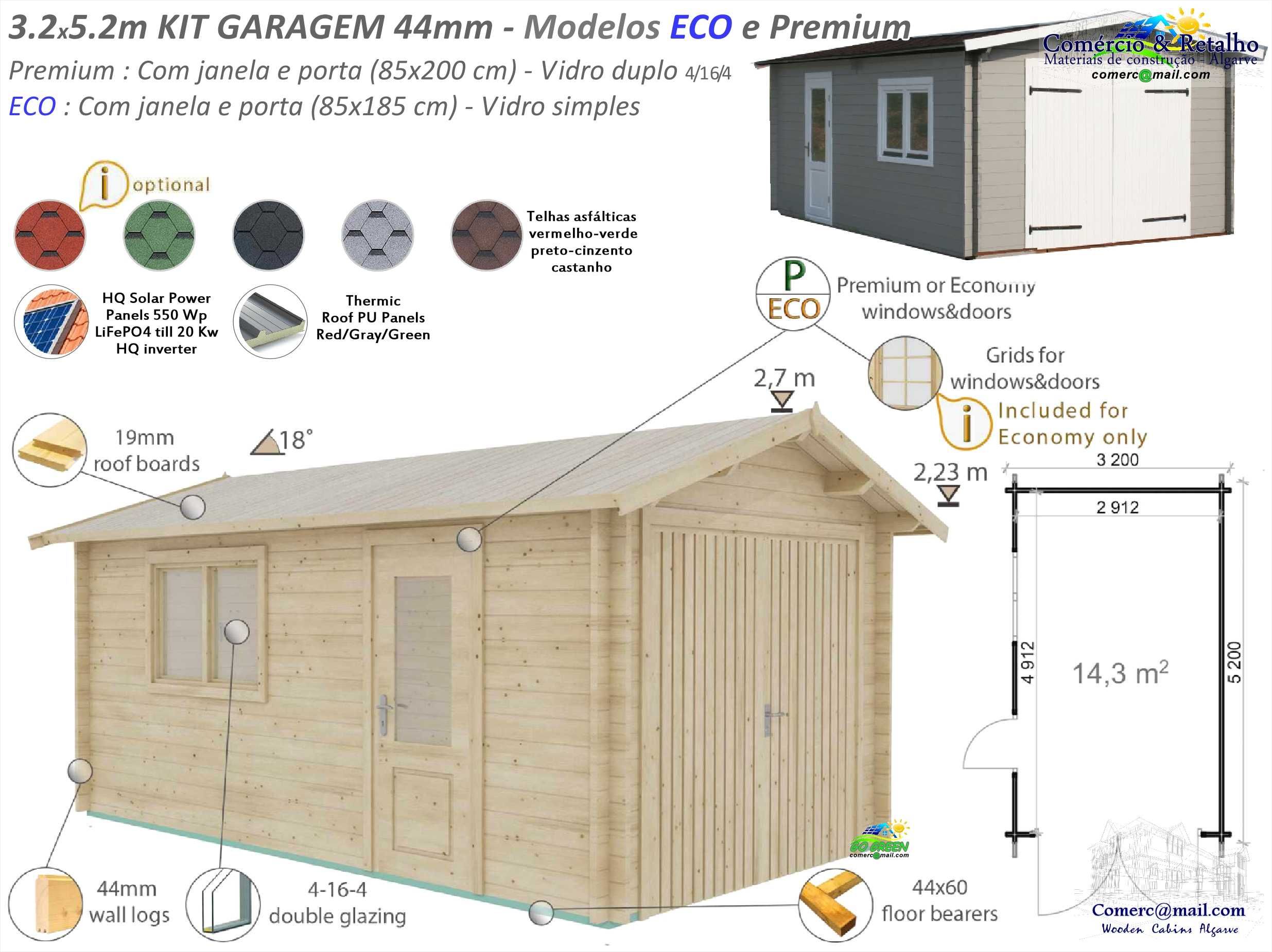 Garagem madeira Pré-fabricada 11 Modelos 28 até 44mm