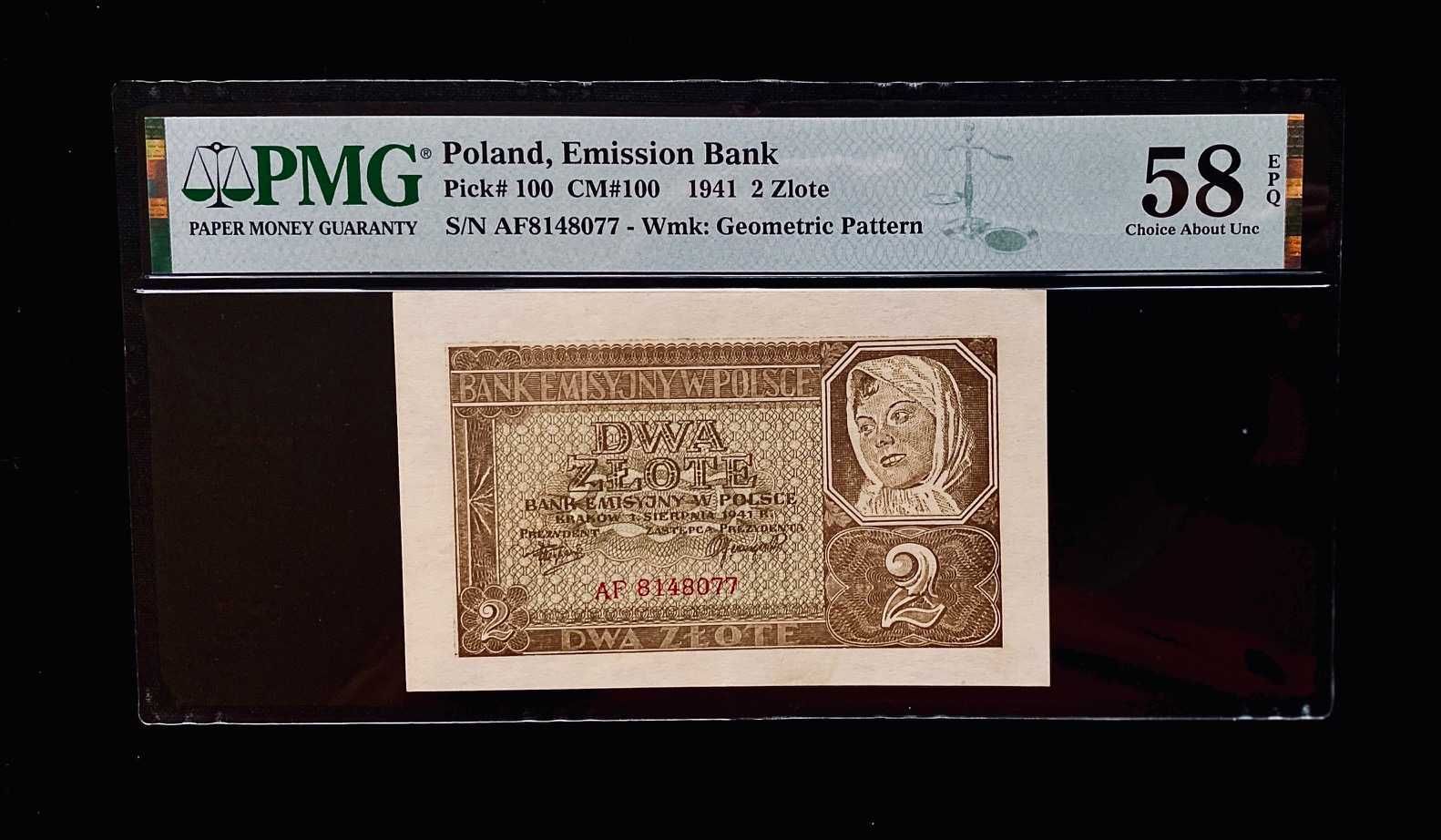 Banknot 2 złote 1941 Seria AF PMG 58 EPQ
