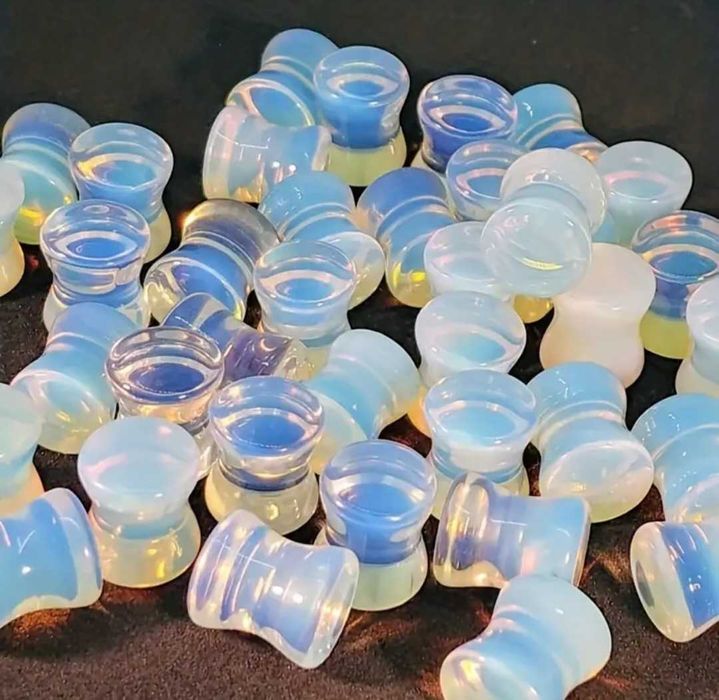 Brincos piercings alargadores tuneis plugs pedra opalita de orelha