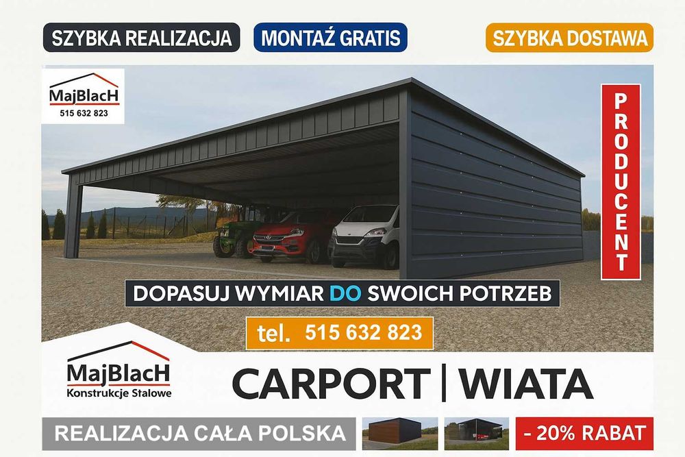 Altana / Zadaszenie /Duży CARPORT/Zadaszenie na pojazdy   - Maj-Blach