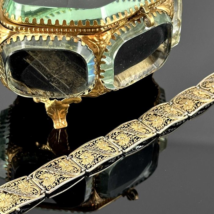 Srebro - Srebrna bransoletka pozłacana z Markazytami