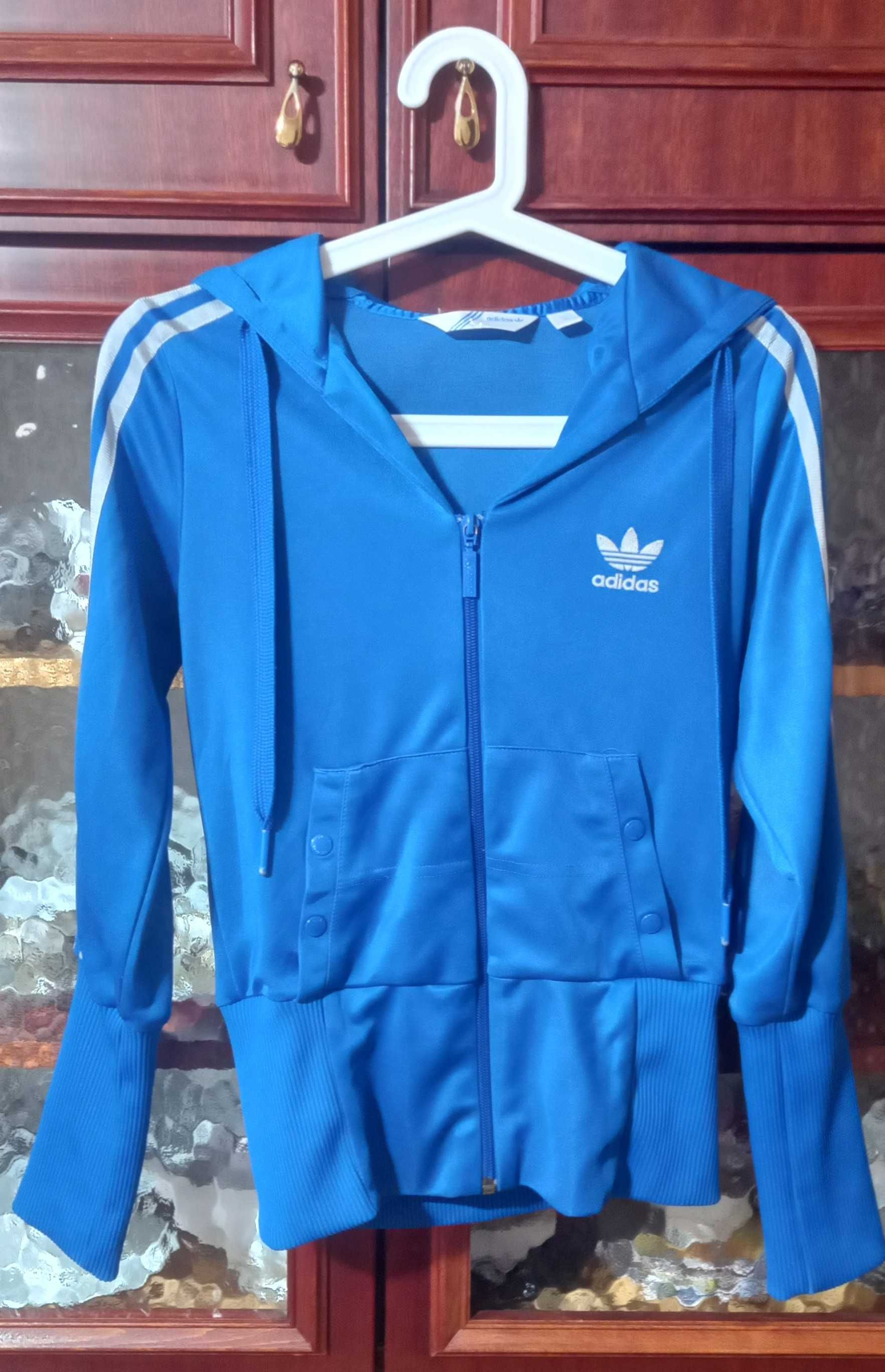 adidas bluza z kapturem damska niebieska oldschool vintage retro rave