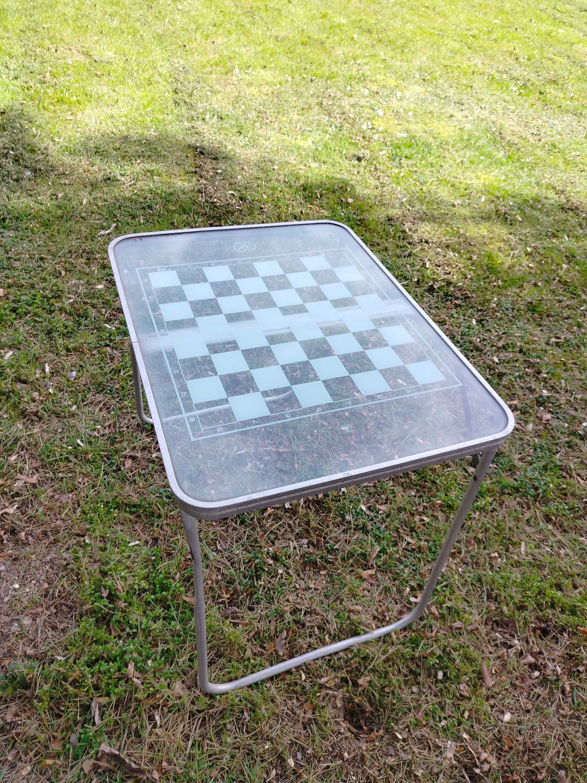 Kultowy szklany stolik turystyczny szachy PRL