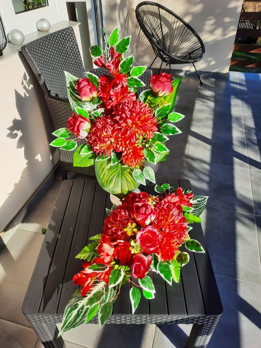 Komplet nagrobny w czerwieni, stroik i bukiet na cmentarz,Super cena