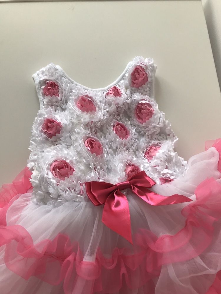 Sukienka tiulowa urodziny chrzest różowa biała