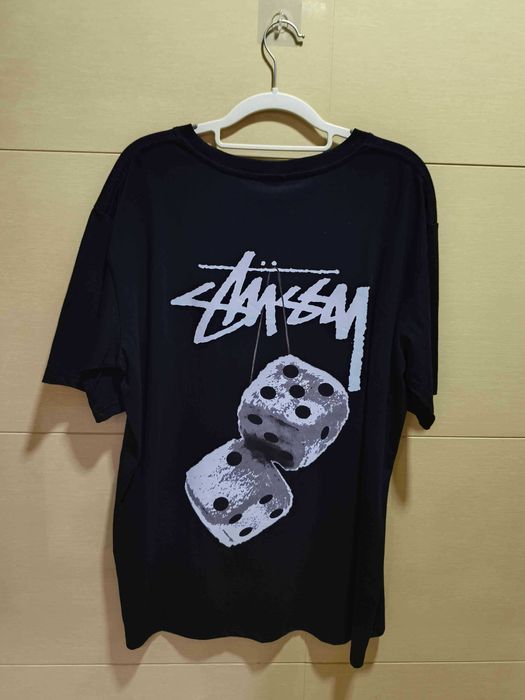 Stussy,Męska czarna koszulka z nadrukiem letnim, rozmiar L