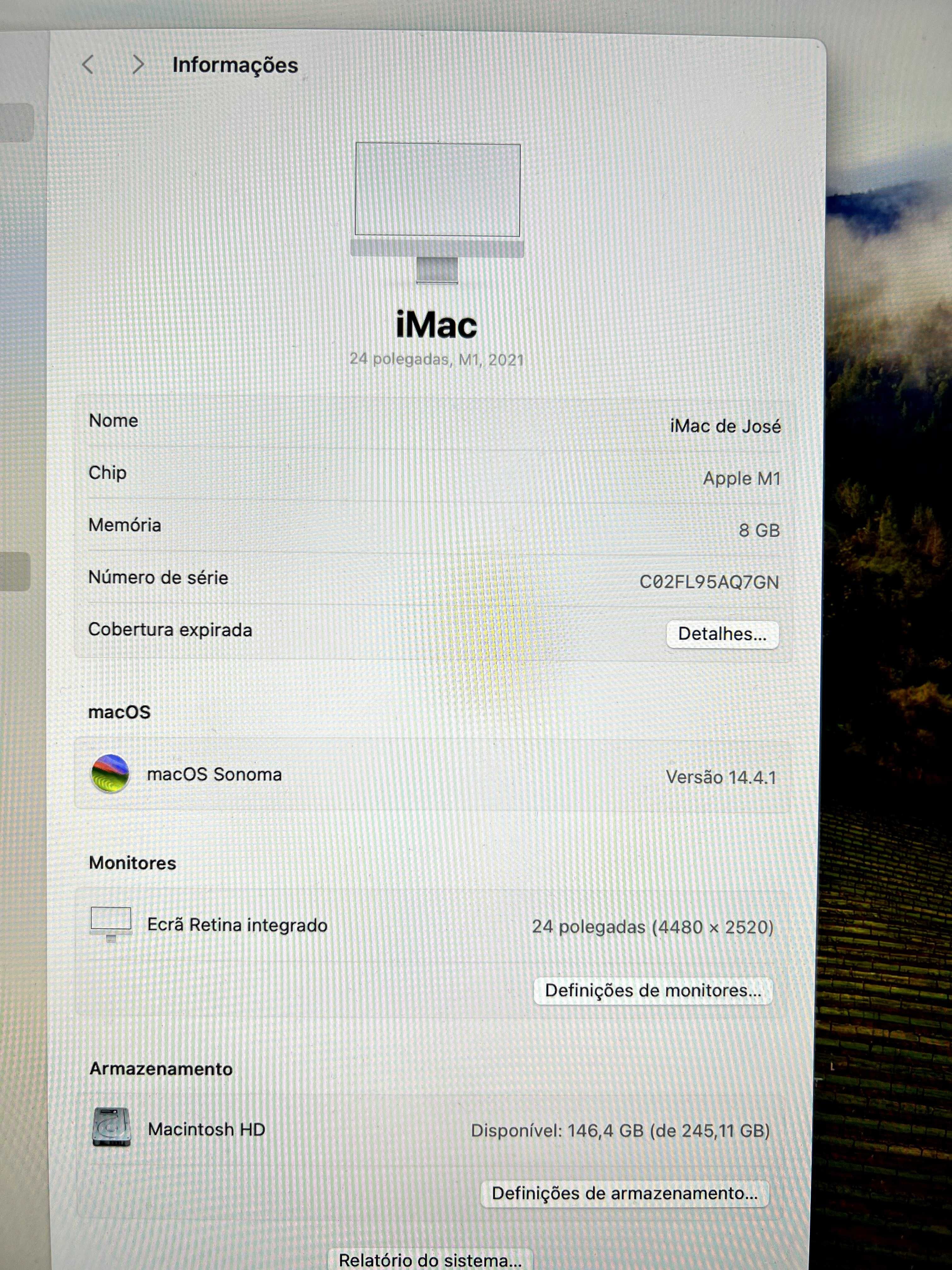 Imac 2021 - M1 - 24' - 8GB RAM - 256GB SSD