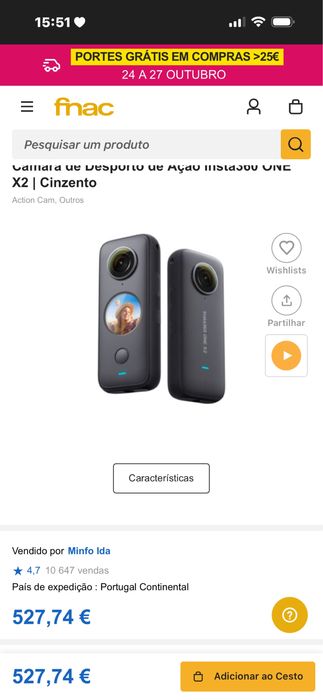 Camera 360• x2 cinzenta com case e baterias