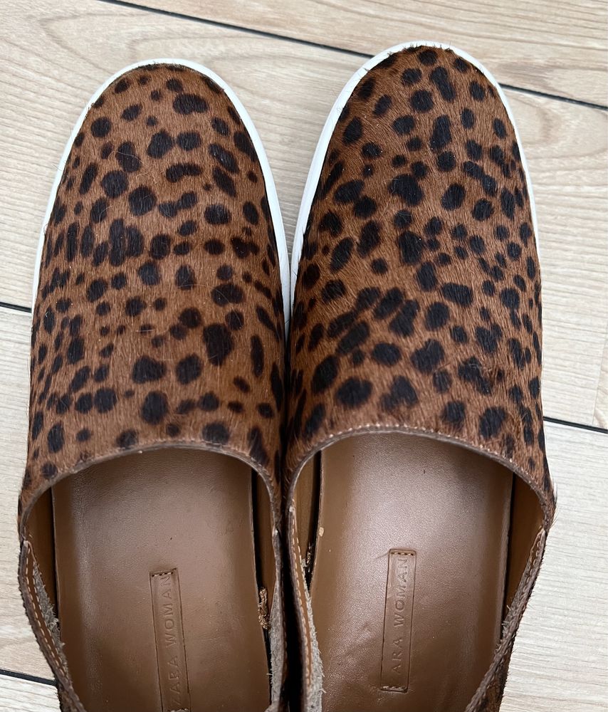 ZARA buty mokasyny slip on print leopard skóra naturalna 38