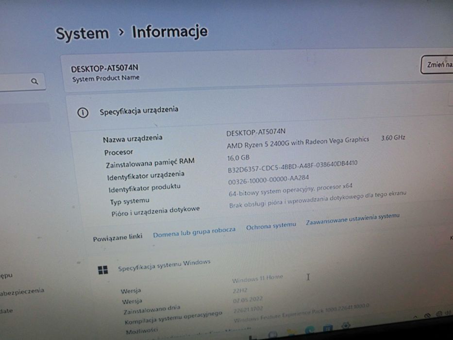 Komputer RYZEN 5 2400G 16 GB RAM