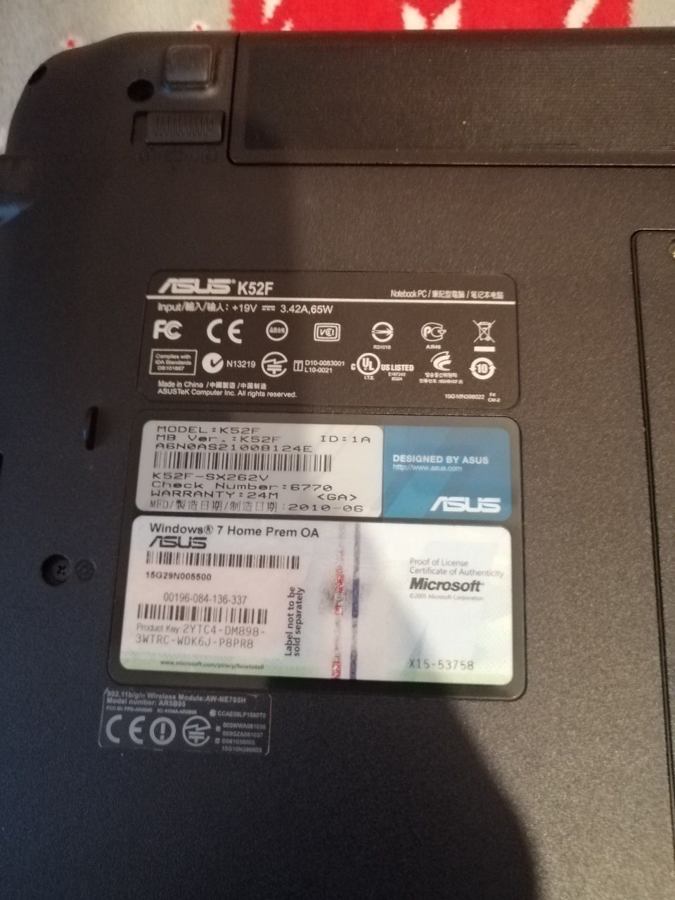 Продам ноутбук asus k 52f