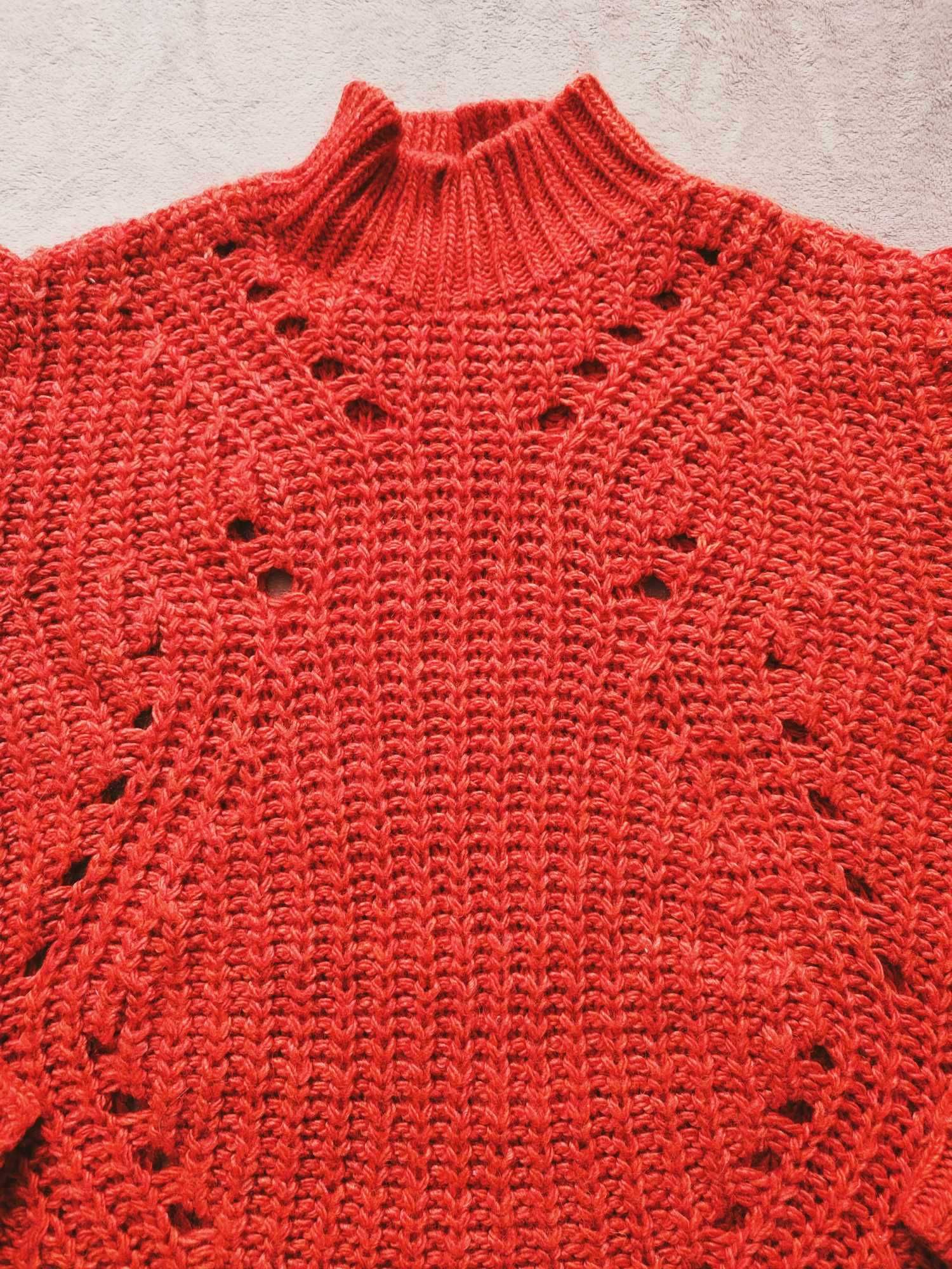 Czerwony ażurowy sweter, Basic Apparel, L/40