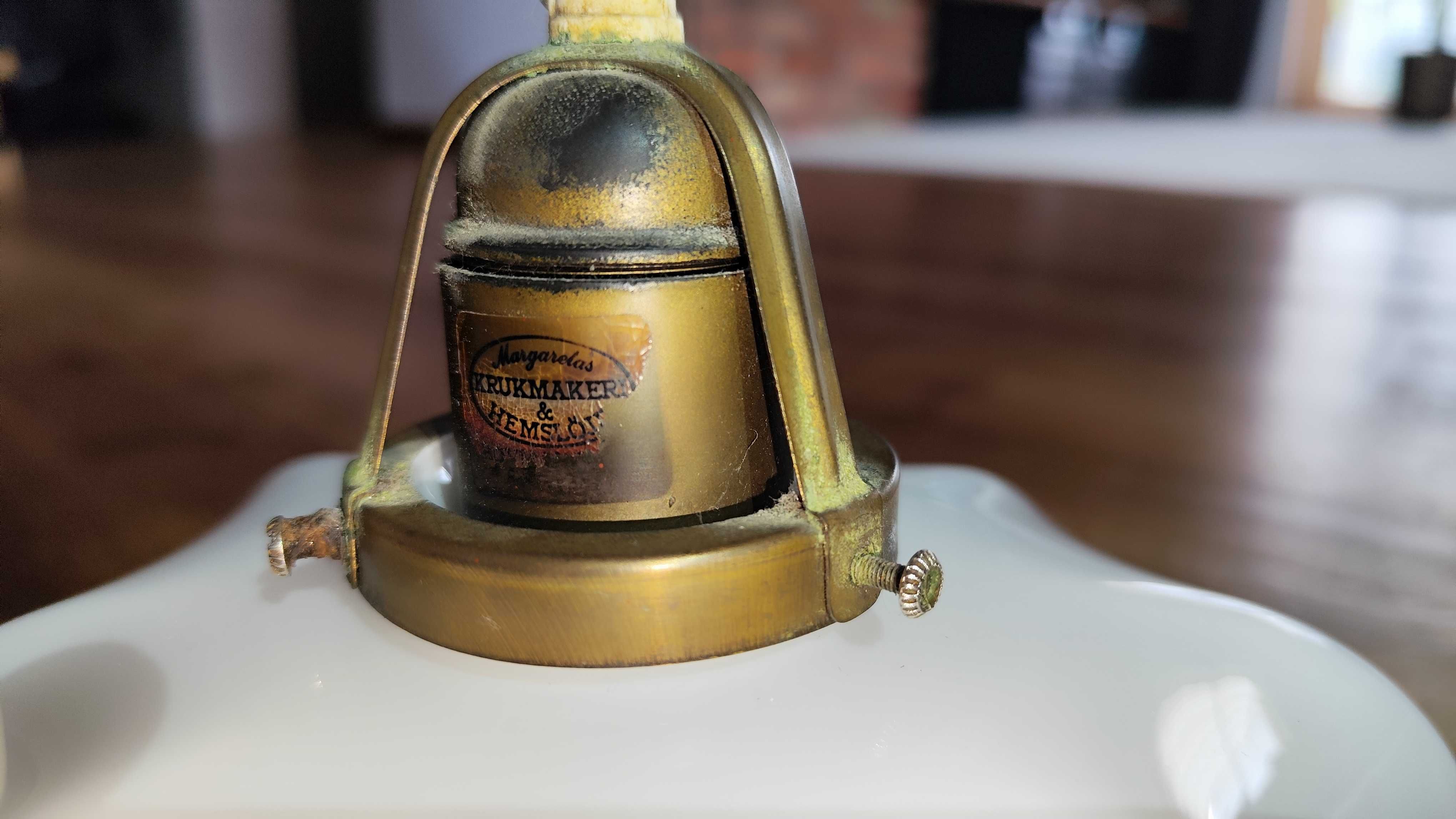 Lampa sufitowa z opalowego szkła z 1940r. ręcznie malowana vintage PRL
