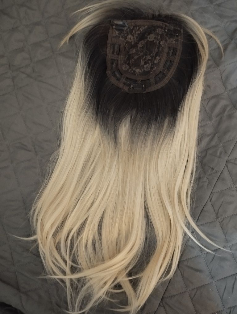 Tupet topper 3D Blond Czarny odrost Mikroskóra