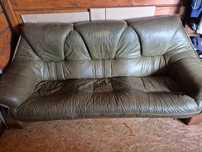 Sofa 3-osobowa skóra naturalna oliwkowa