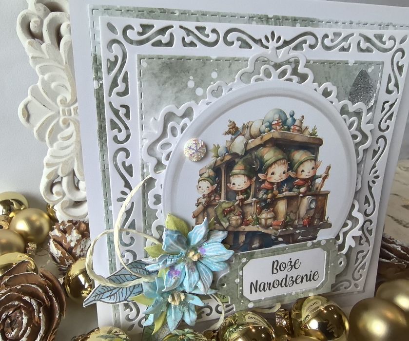 Ręcznie robiona kartka bożonarodzeniowa w pudełku