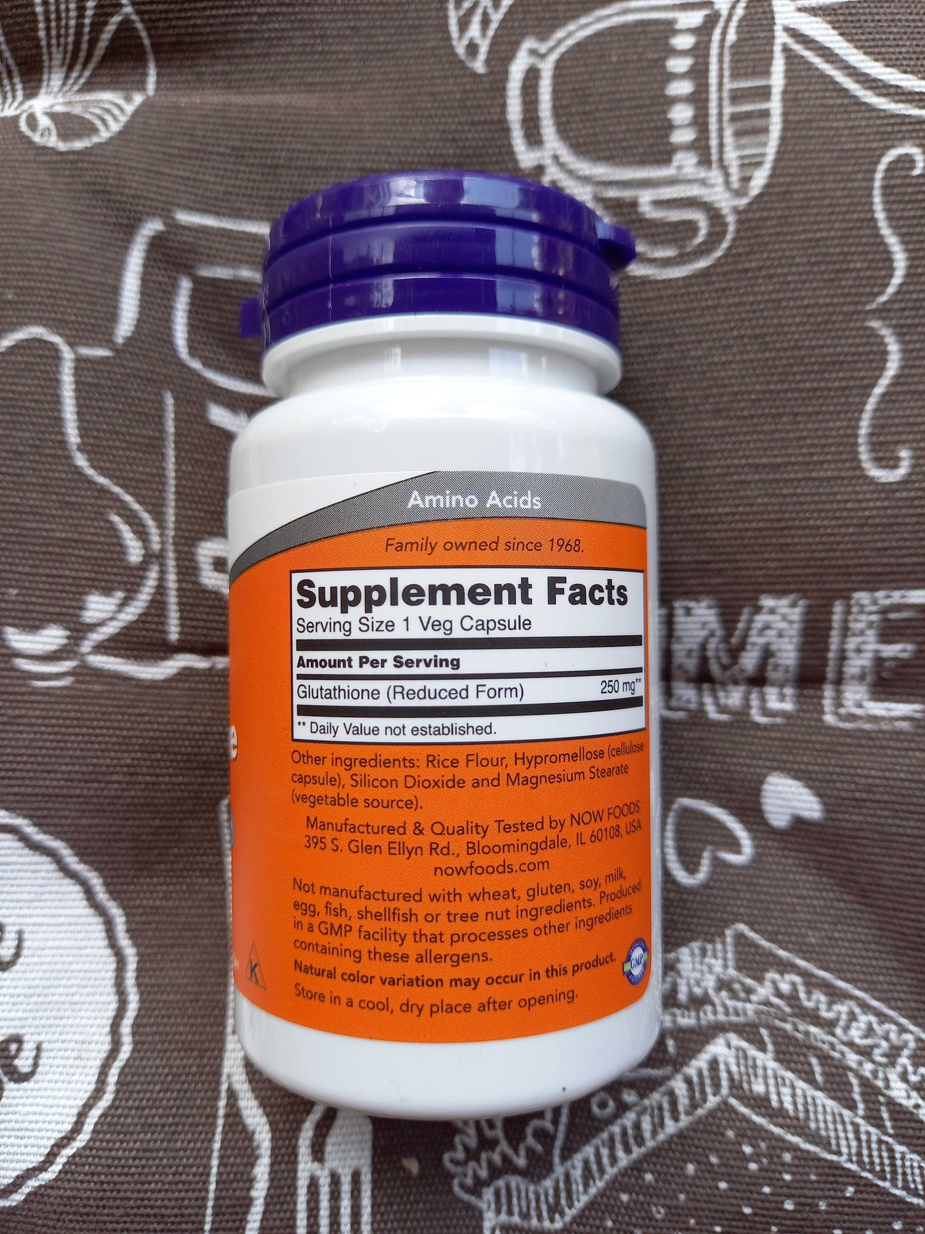 NOW Foods, глутатіон, глутатион glutathione 250 500 мг 30 60 капсул