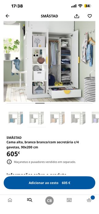 Cama alta com sectetária e roupeiro