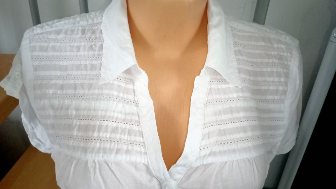 Bluzka z krótkim rękawem koszulowa biała guziki ażurek Sonoma L/40