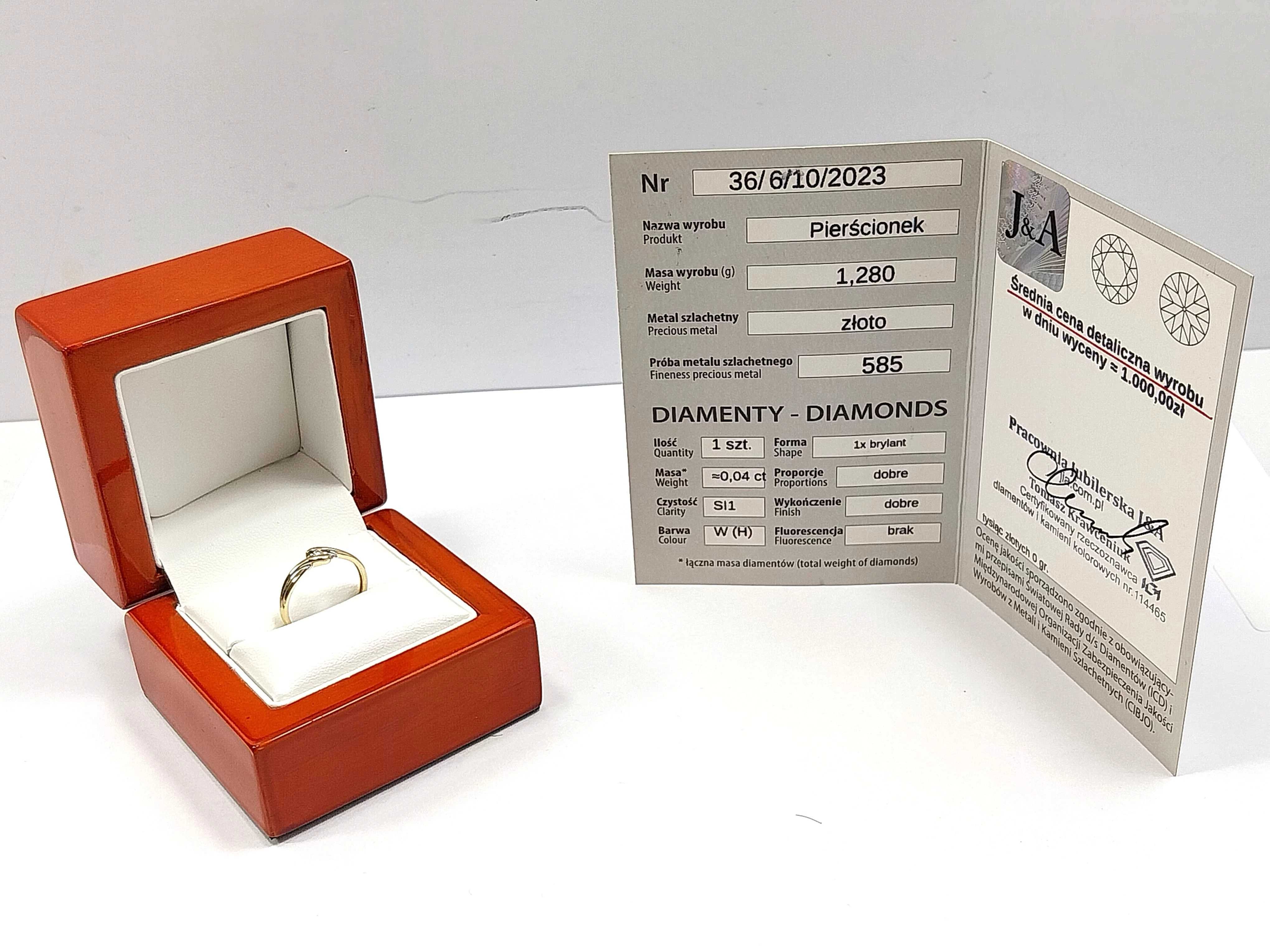 Złoty pierścionek DIAMENT BRYLANT 585 1,30G R.11 APART CERTYFIKAT