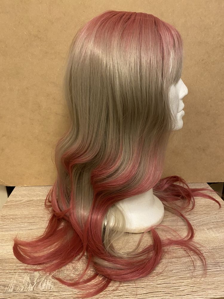 Peruka syntetyczna ombre sombre róż popielaty blond 70 cm włosy
