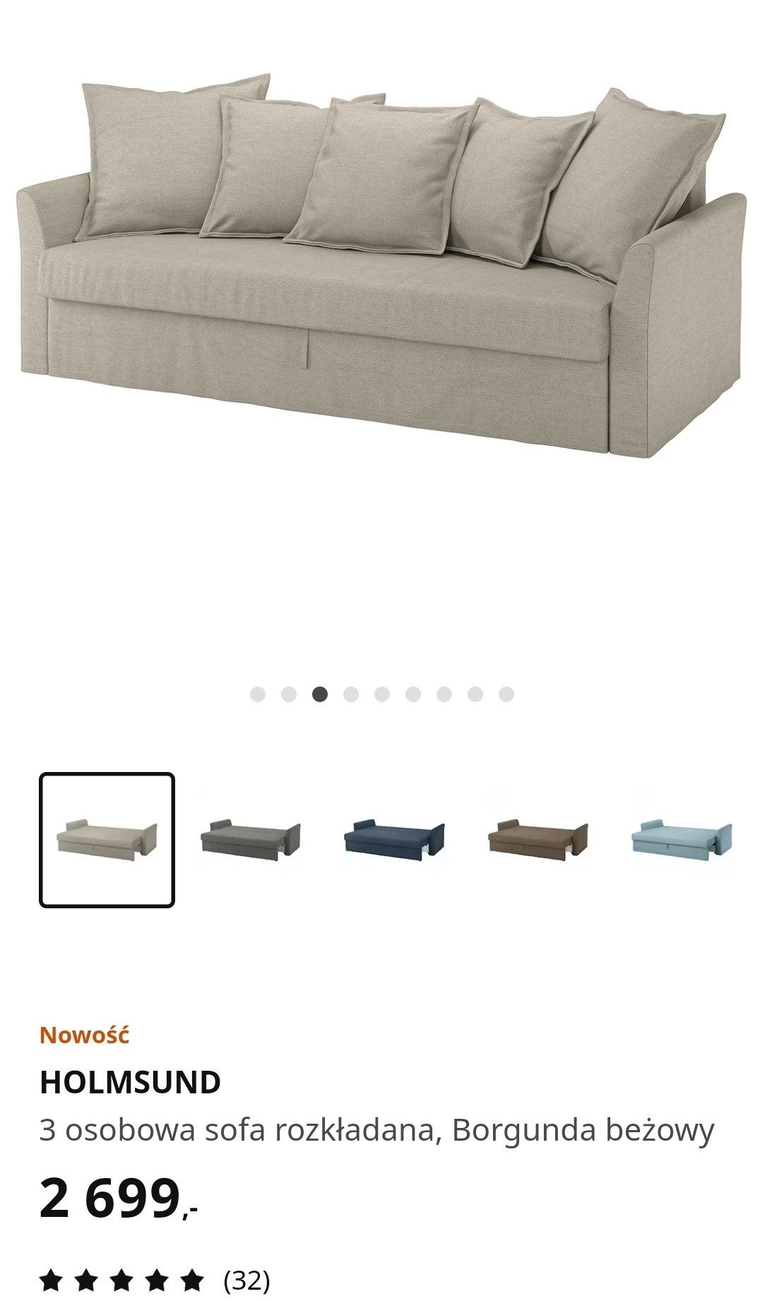 3 osobowa sofa rozkładana HOLMSUND IKEA