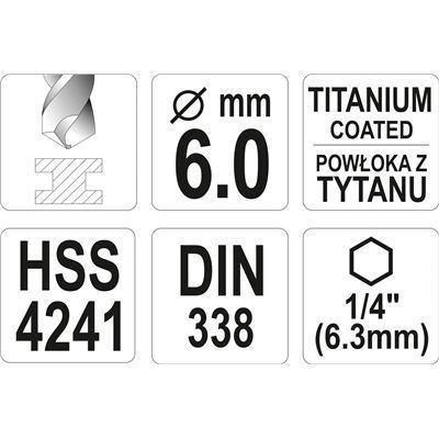 Wiertło Do Metalu 6Mm Hss-Tin Hex Yato