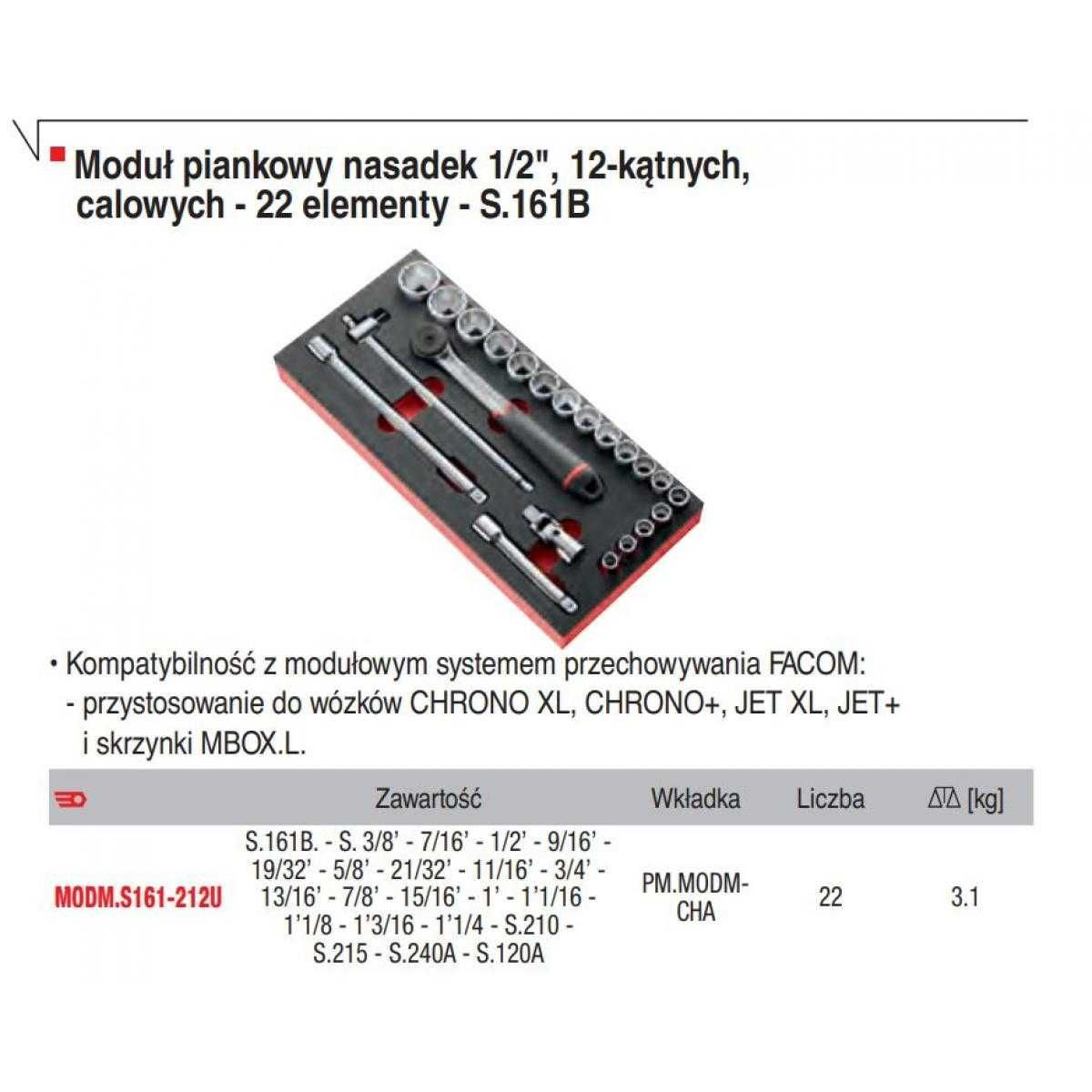 MODM.S161-212U moduł nasadek 1/2", 12-kątnych, 3/8" - 1'1/4'' FACOM