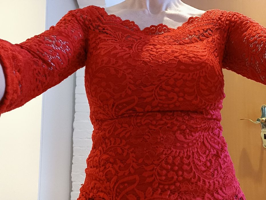 Czerwona bluzka koronkowa XS S na Święta włoska