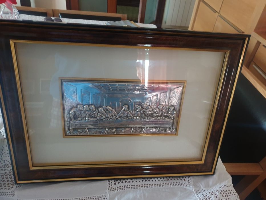 Quadro Última Ceia em prata bilaminada