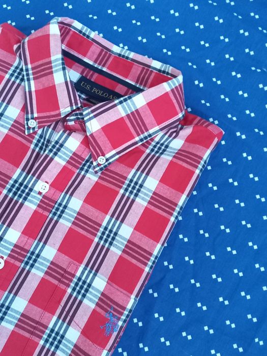 NOWA, czerwona w kratkę męska koszula U.S. Polo Assn. 100% bawełny