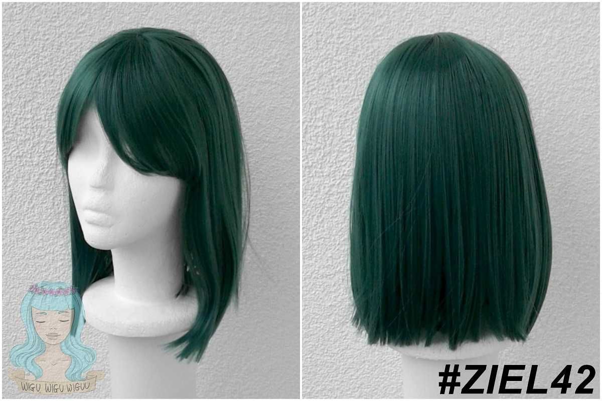 Ciemna zielona prosta peruka z grzywką cosplay wig