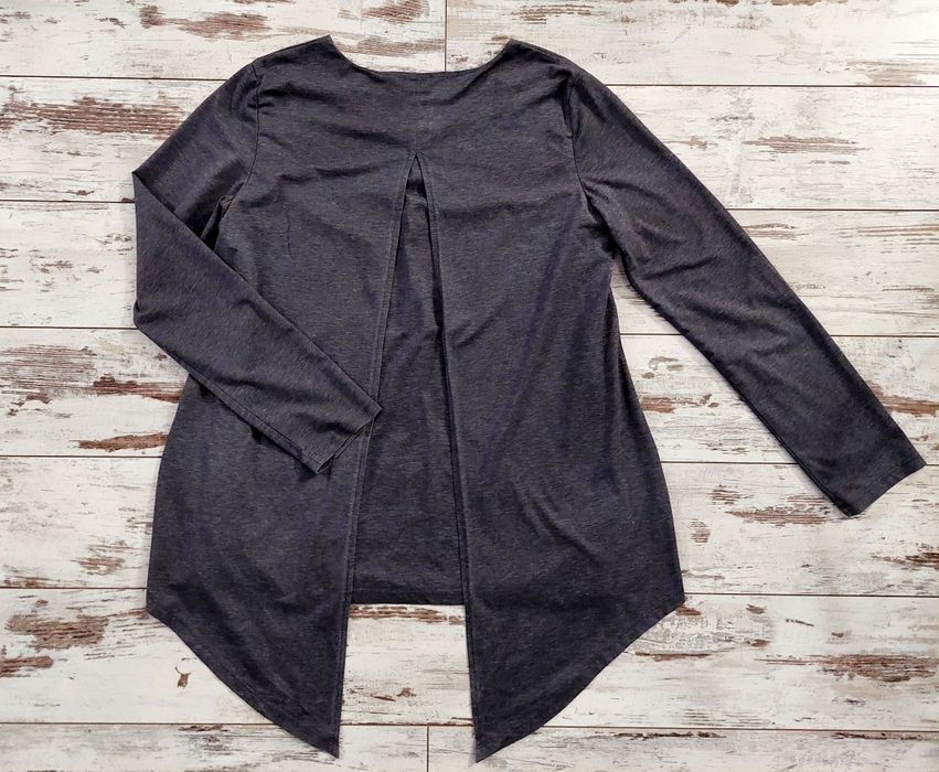 Grafitowa bluzka z rozcięciem na plecach, oversize,  2 warstwy, r. XL