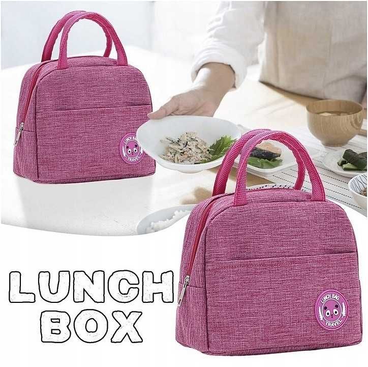 LUNCH BOX torba termiczna do przenoszenia żywności różowa szkoła praca