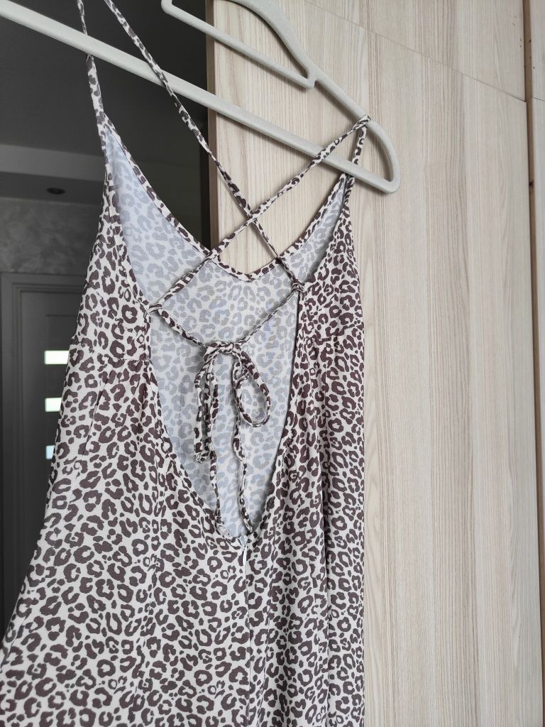 Sukienka w panterkę,z wiskozy, midi, z wiązaniem na plecach, Marisol,S