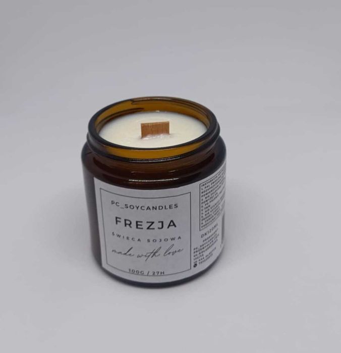 Świeca Sojowa Zapachowa Frezja 120ml 27h Drewniany knot