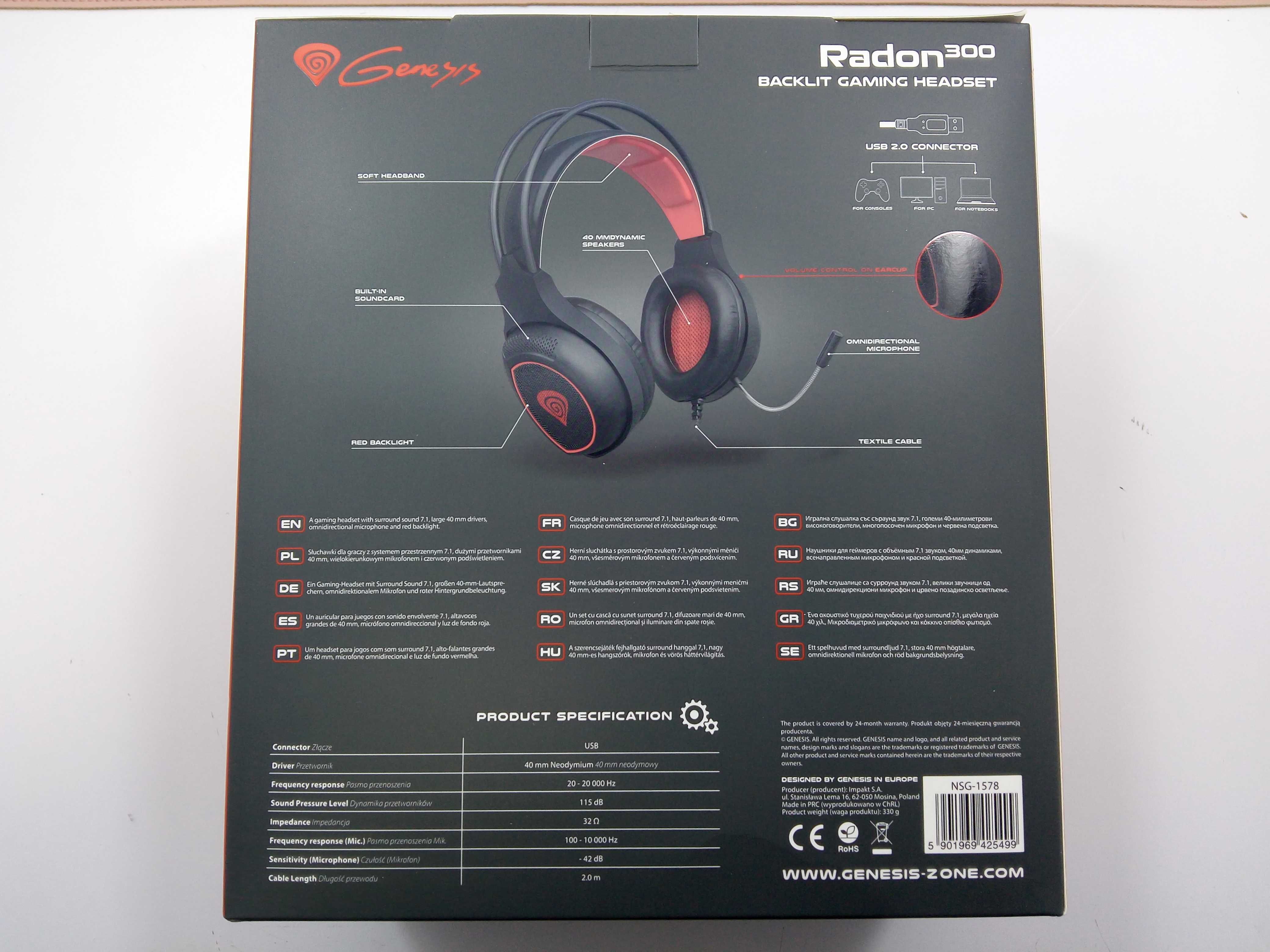 Słuchawki z mikrofonem Genesis Radon 300 Gaming 7.1 USB FV