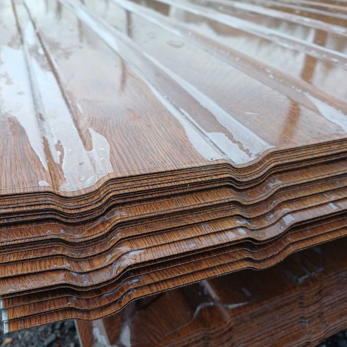 Blacha T6, niski trapez, ściana, garaż, wiata, altana, ciemny dąb