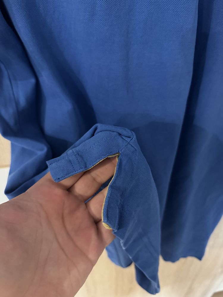 Koszulka Polo Gant XXL niebieska męska Plus Size żółte wstawki modna