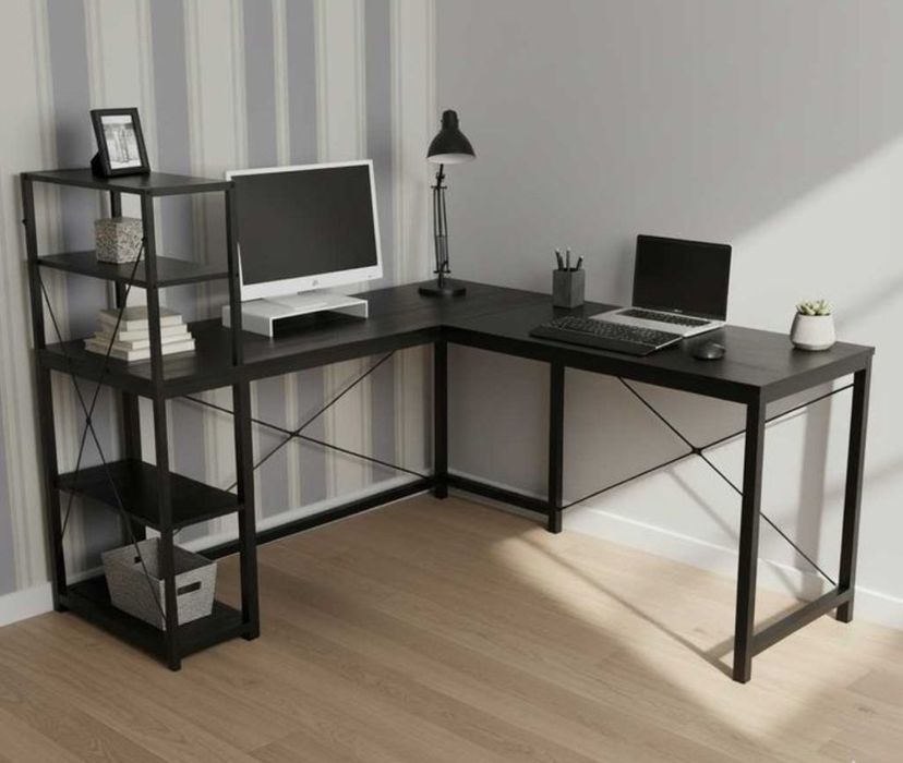 NOWE Biurko Narożne Gamingowe Czarne Duże Komputerowe Do Biura Szkolne