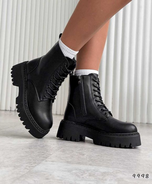 Черевики жіночі зимові Ella на хутрі (36-41) шкіряні чорні | Ботинки