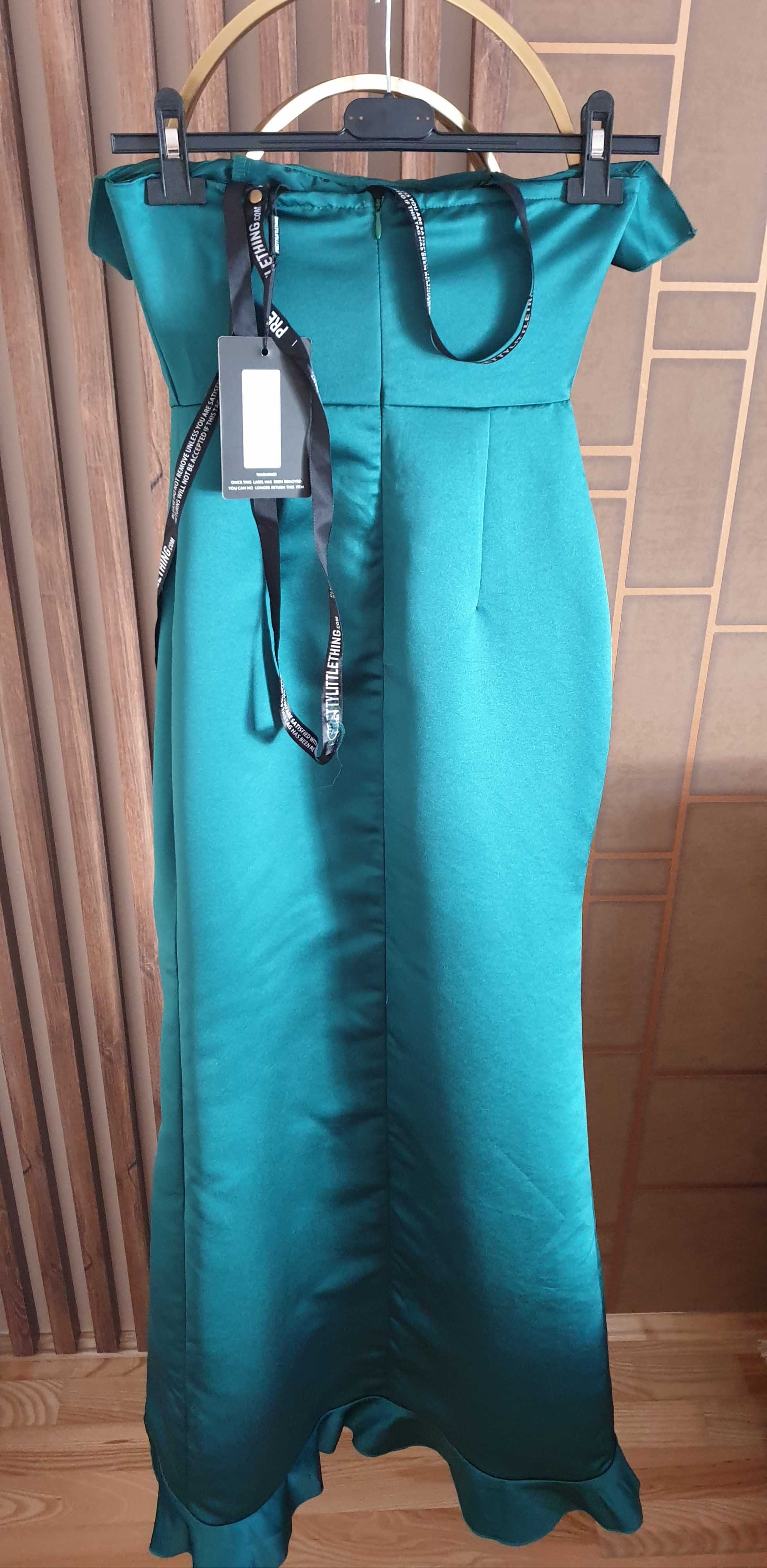 Sukienka XS/34 - Pretty Little Thing Emerald Green Satin Frill
