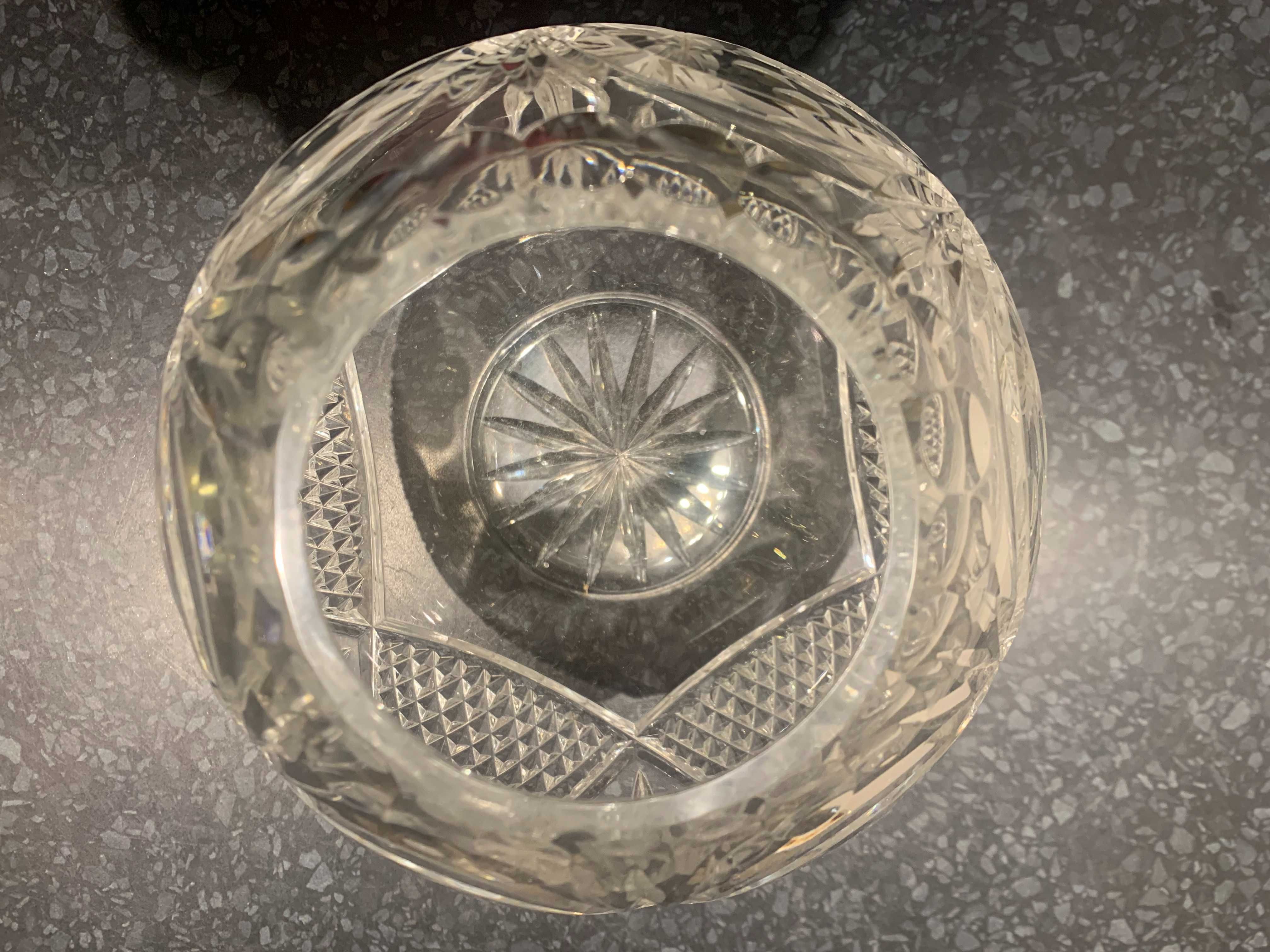 Wazon kryształowy kula piękny wzór ciężki szkło prl