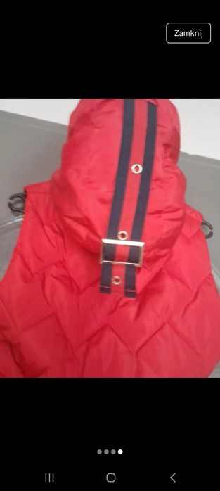 Czerwona, długa, pikowana kamizelka z kapturem, rozmiar  42 44