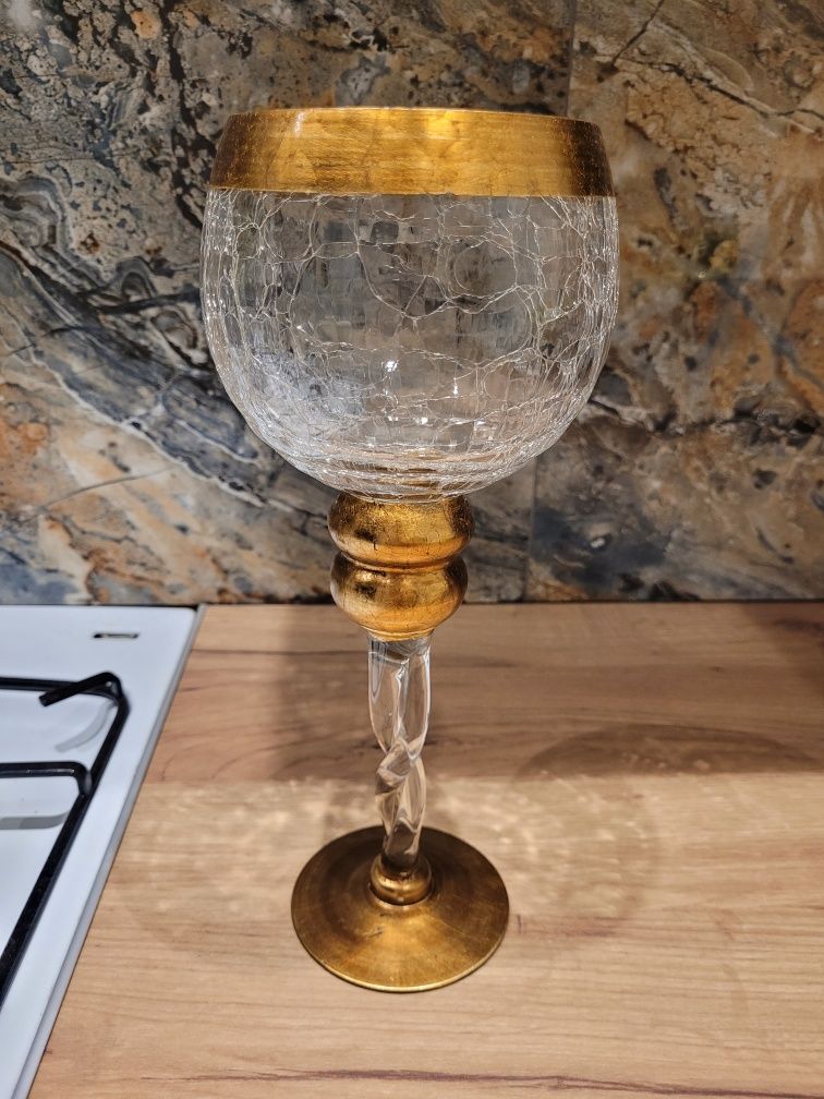 Duży piekny kielich pigmejka świecznik szklany szklany 11x 30cm