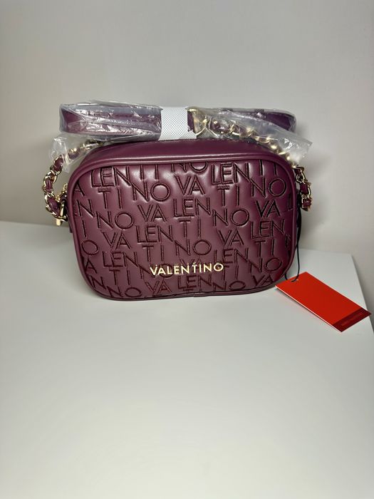 Valentino burgundowo złota torebka na ramię logowana oryginalna
